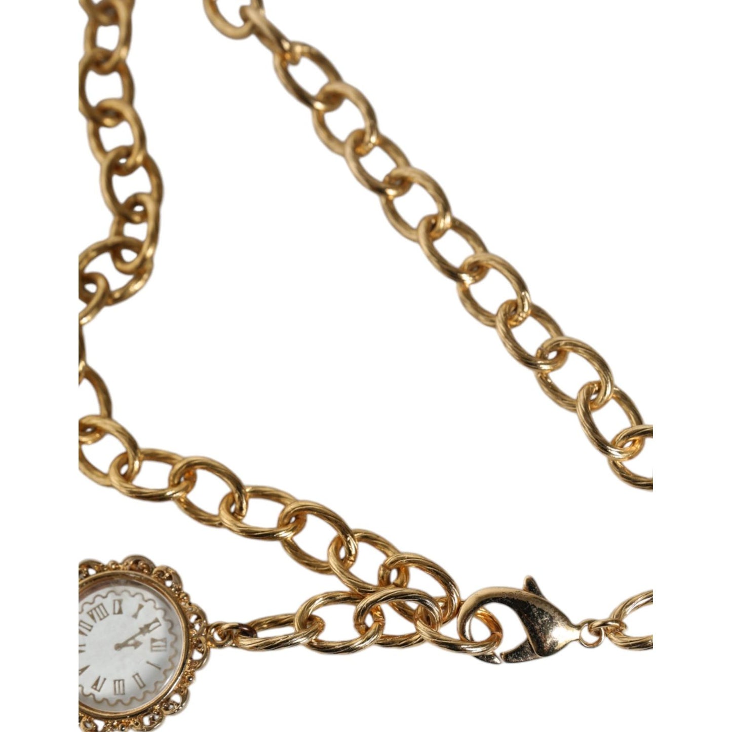 Dolce & Gabbana Gold Chain Brass Crystal Clock Statement Necklace Necklace Dolce & Gabbana