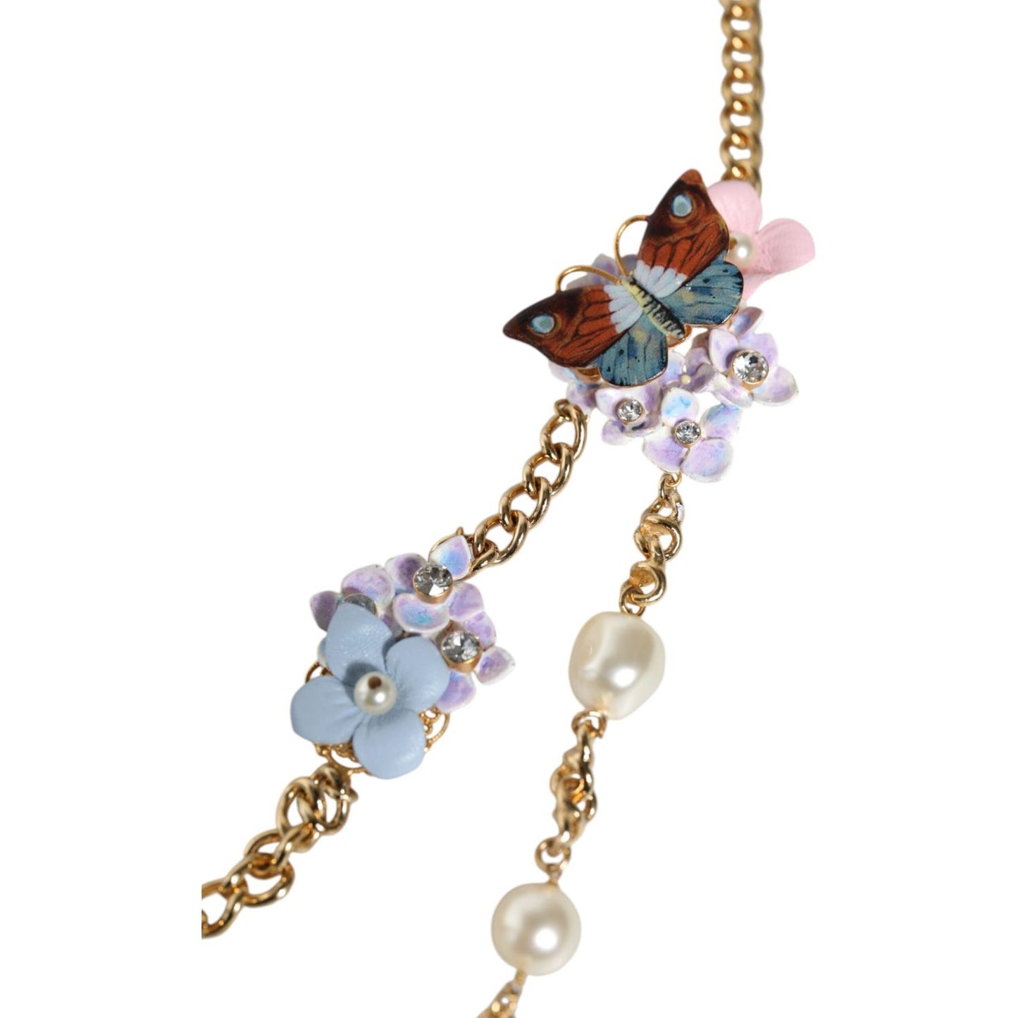 Dolce & Gabbana Gold Chain Brass Floral Layered Crystal Pearl Necklace Necklace Dolce & Gabbana