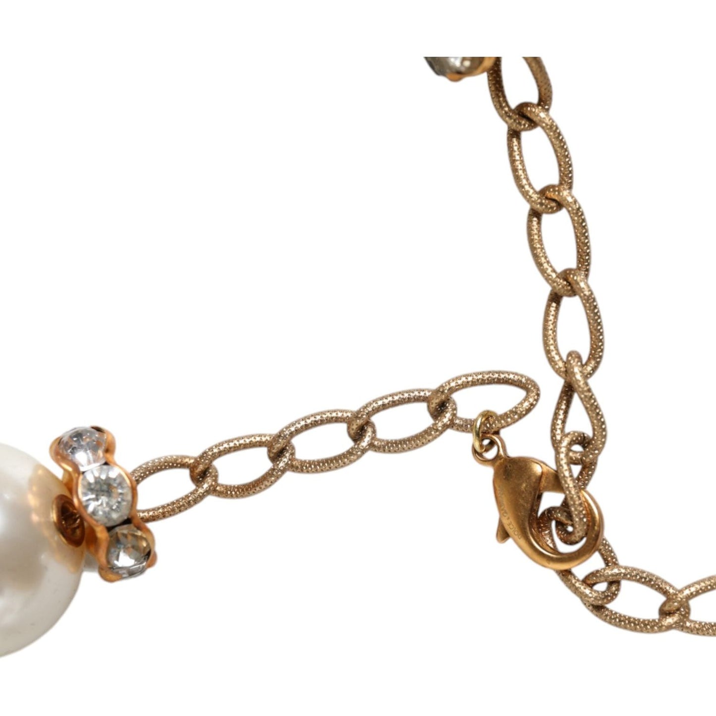 Dolce & Gabbana White Maxi Faux Pearl Beads Crystals Gold Chain Necklace Necklace Dolce & Gabbana