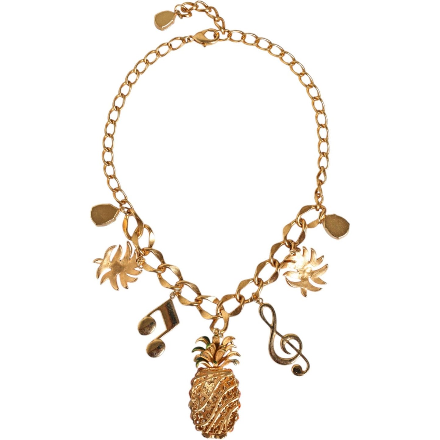 Dolce & Gabbana Gold Tone Brass Chain Pineapple Crystal Musical Necklace Necklace Dolce & Gabbana