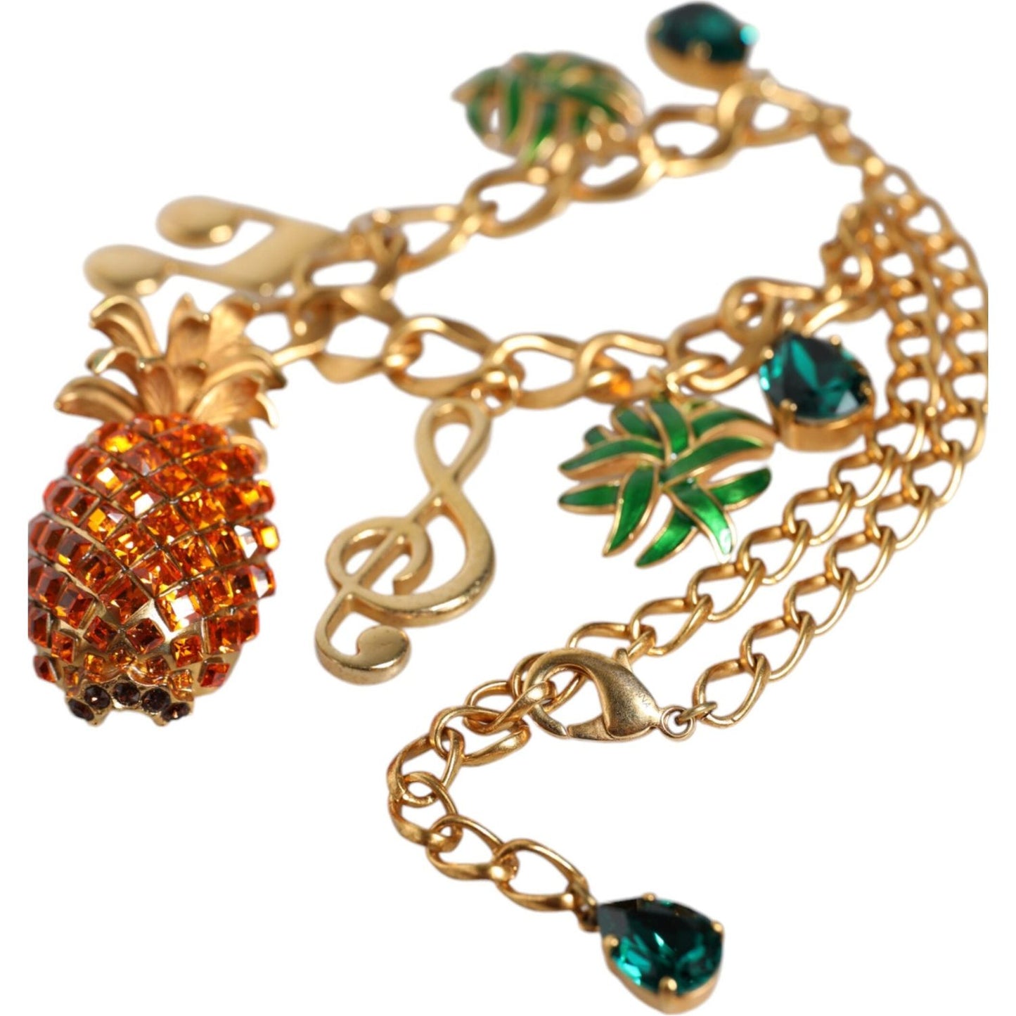 Dolce & Gabbana Gold Tone Brass Chain Pineapple Crystal Musical Necklace Necklace Dolce & Gabbana