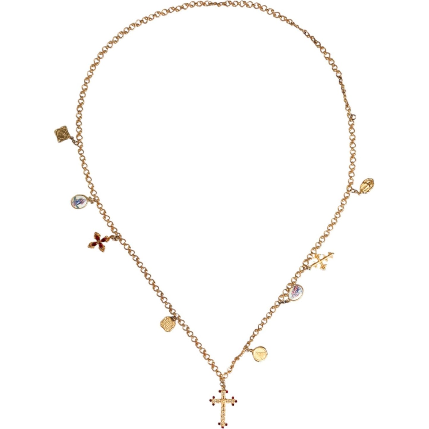 Dolce & Gabbana Gold Tone Brass Chain Religious Cross Pendant Necklace Necklace Dolce & Gabbana