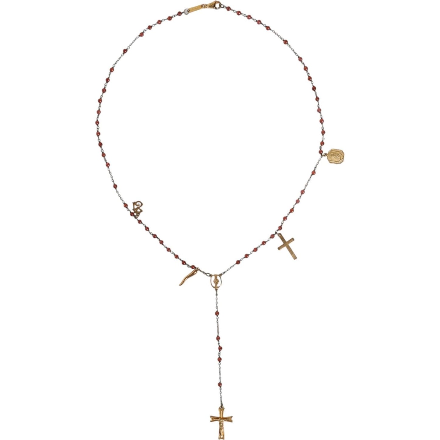 Dolce & Gabbana Gold Chain Brass Beaded Rosary Cross Pendant Necklace Necklace Dolce & Gabbana