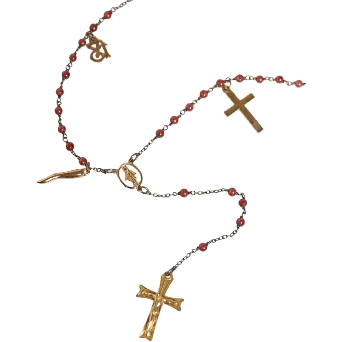 Dolce & Gabbana Gold Chain Brass Beaded Rosary Cross Pendant Necklace Necklace Dolce & Gabbana