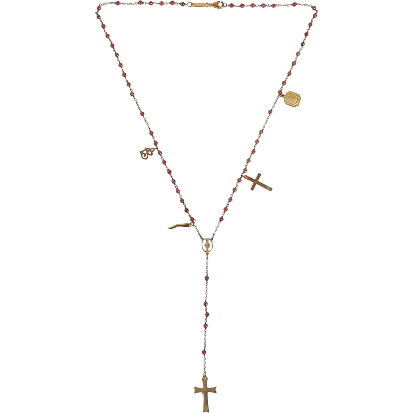 Dolce & Gabbana Gold Chain Brass Beaded Rosary Cross Pendant Necklace Necklace Dolce & Gabbana