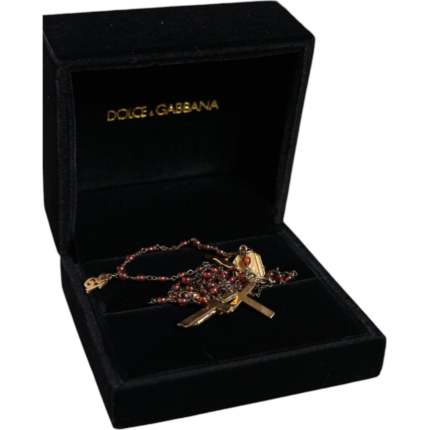 Dolce & Gabbana Gold Chain Brass Beaded Rosary Cross Pendant Necklace Necklace Dolce & Gabbana