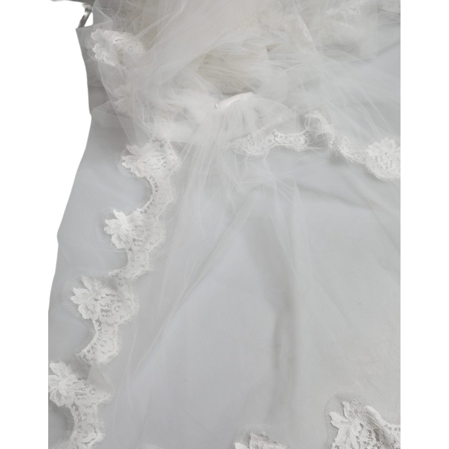 Dolce & Gabbana White Floral Lace Nylon Floor Length Wedding Veil Dolce & Gabbana