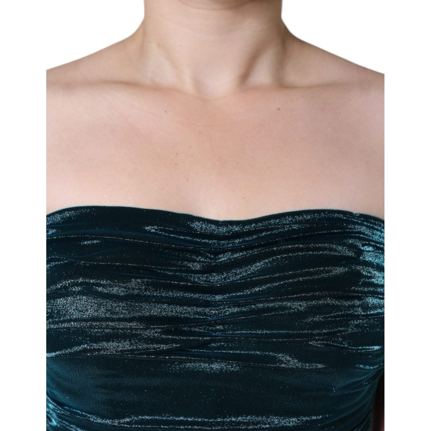 Dolce & Gabbana Green Silk Blend Satin Fitted Strapless Dress Dolce & Gabbana