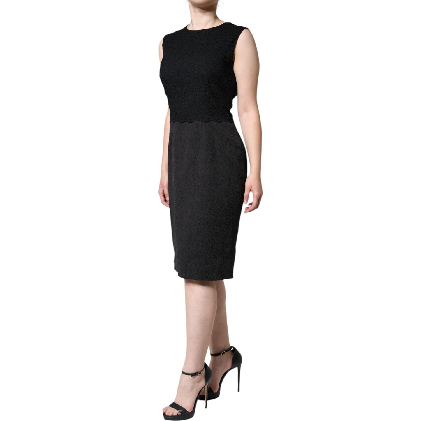 Dolce & Gabbana Black Cotton Sheath Knee Length Dress Dolce & Gabbana