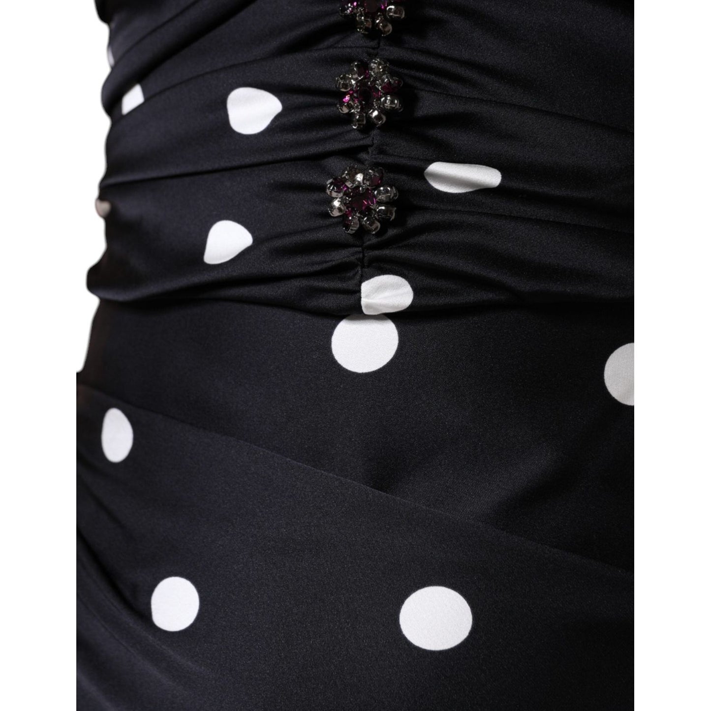 Dolce & Gabbana Black Silk Polka Dot V-neck Tassel Midi Dress Dolce & Gabbana