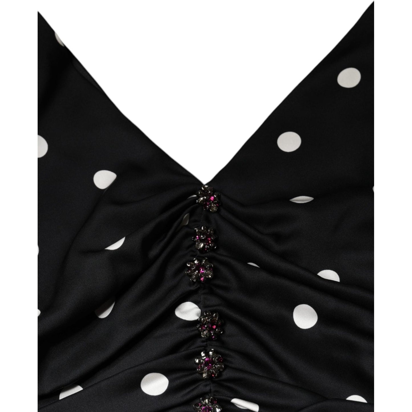 Dolce & Gabbana Black Silk Polka Dot V-neck Tassel Midi Dress Dolce & Gabbana