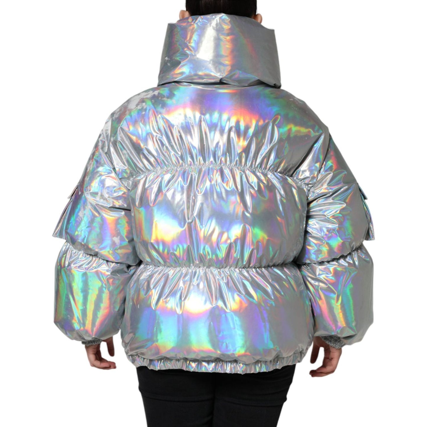 Dolce & Gabbana Silver Iridescent Puffer Full Zip Coat Jacket Dolce & Gabbana