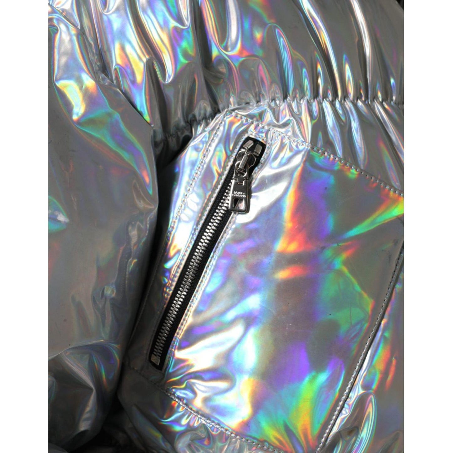 Dolce & Gabbana Silver Iridescent Puffer Full Zip Coat Jacket Dolce & Gabbana