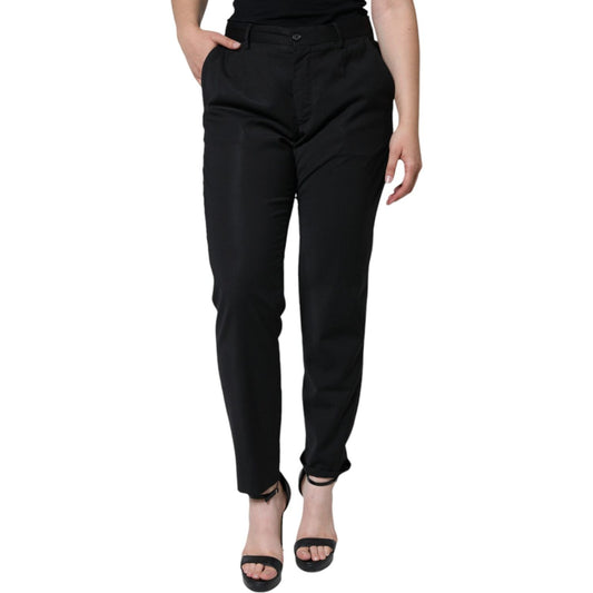 Dolce & Gabbana Black Polyester High Waist Tapered Pants Dolce & Gabbana