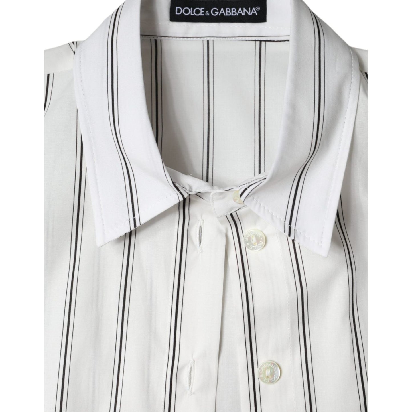 Dolce & Gabbana White Striped Collared Short Sleeve Polo Top Dolce & Gabbana