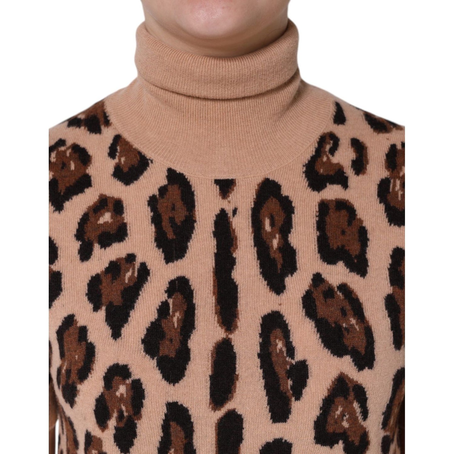 Dolce & Gabbana Beige Leopard Print Wool Turtleneck Top Dolce & Gabbana