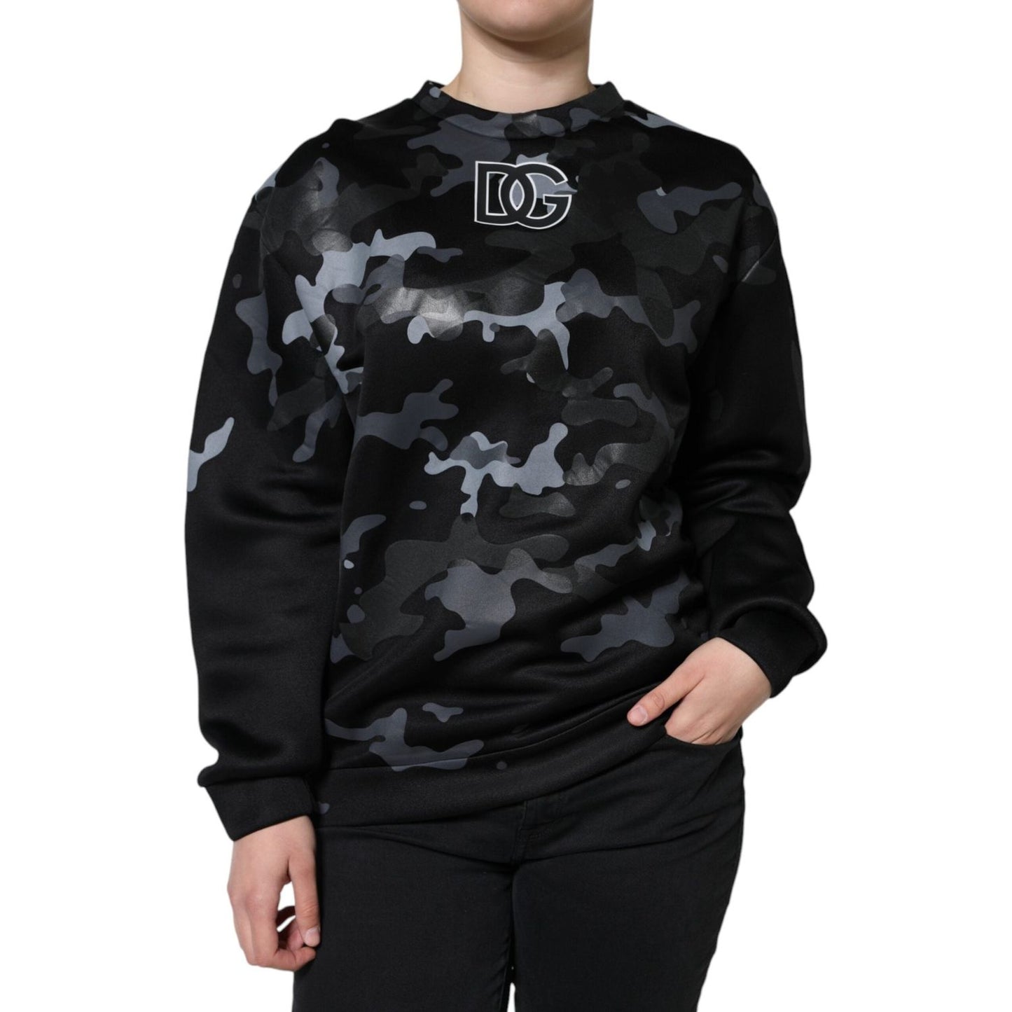 Dolce & Gabbana Black Camouflage Round Neck Sweatshirt Sweater Dolce & Gabbana