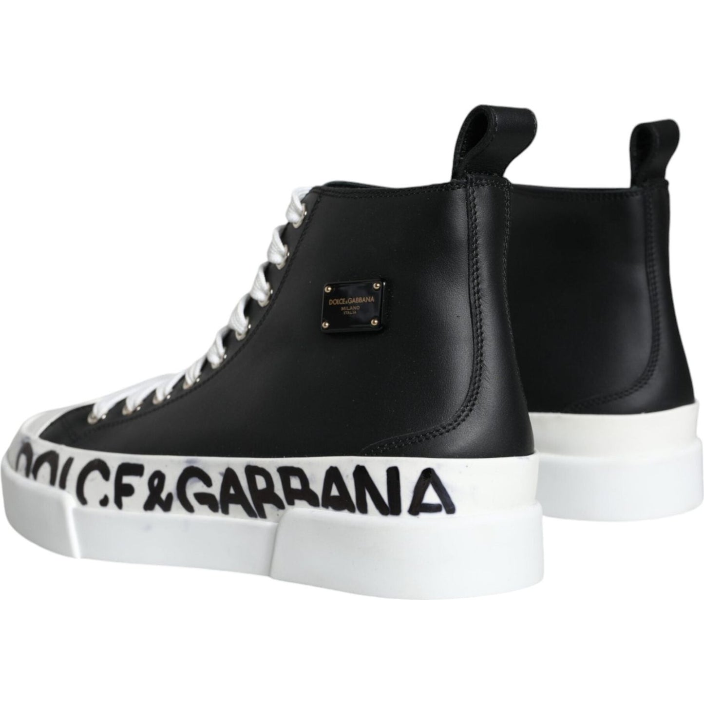 Dolce & Gabbana Black White Leather Mid Top Sneakers Shoes Dolce & Gabbana