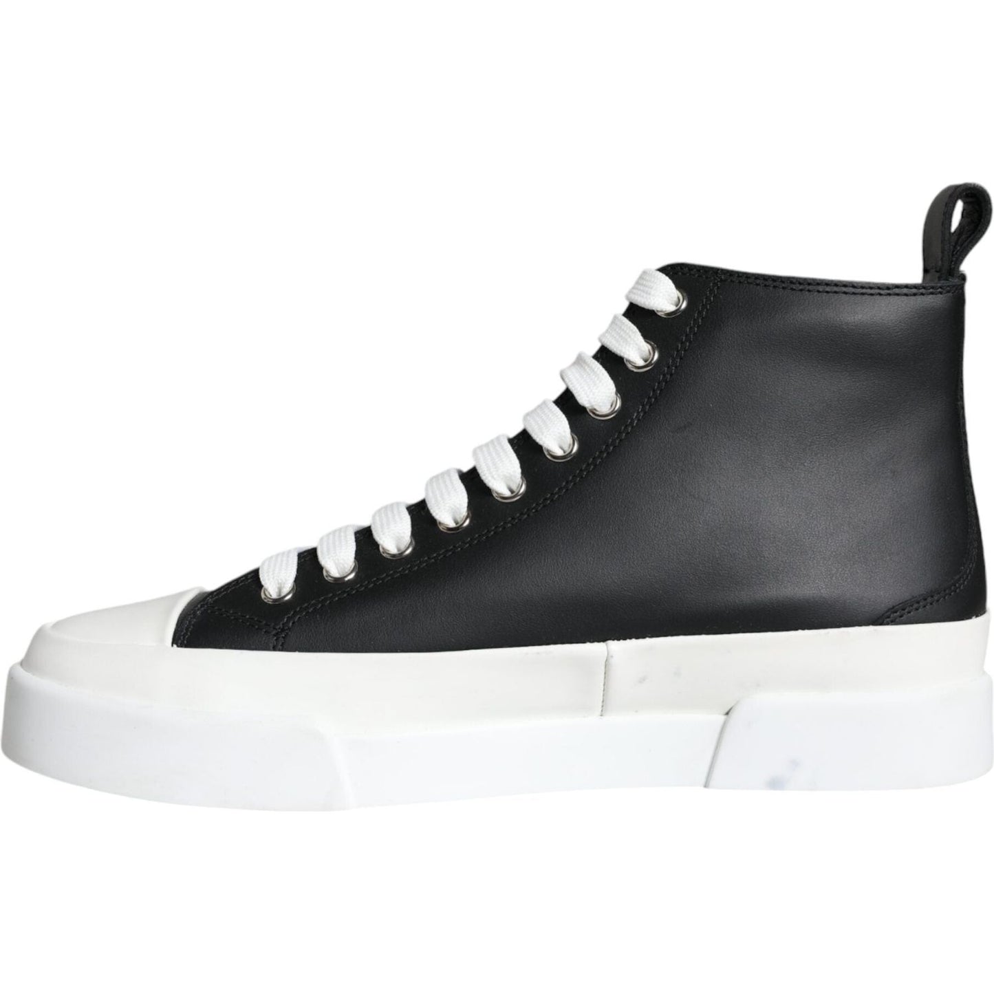 Dolce & Gabbana Black White Leather Mid Top Sneakers Shoes Dolce & Gabbana