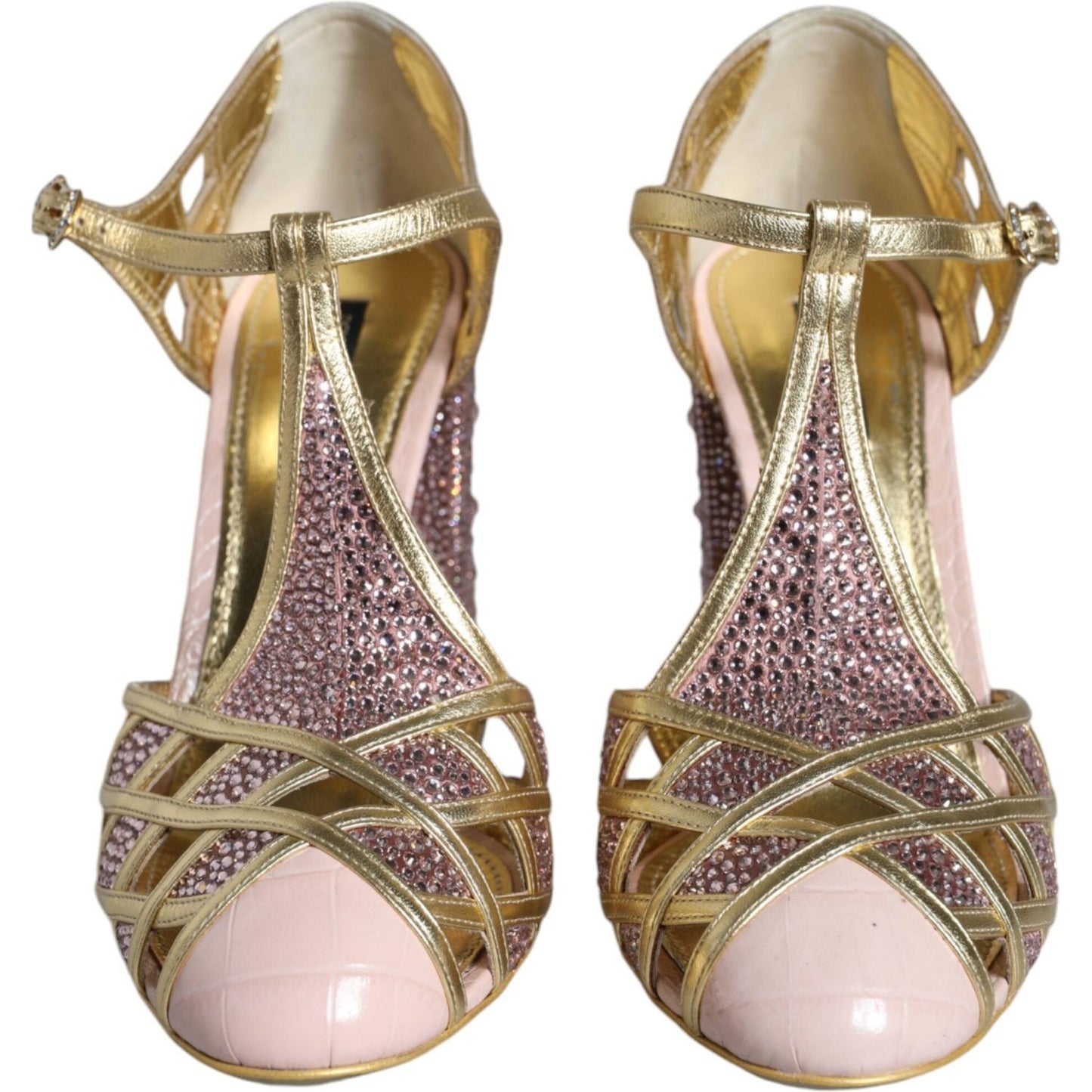 Dolce & Gabbana Pink Strass Crystals T-strap Sandals Shoes Dolce & Gabbana