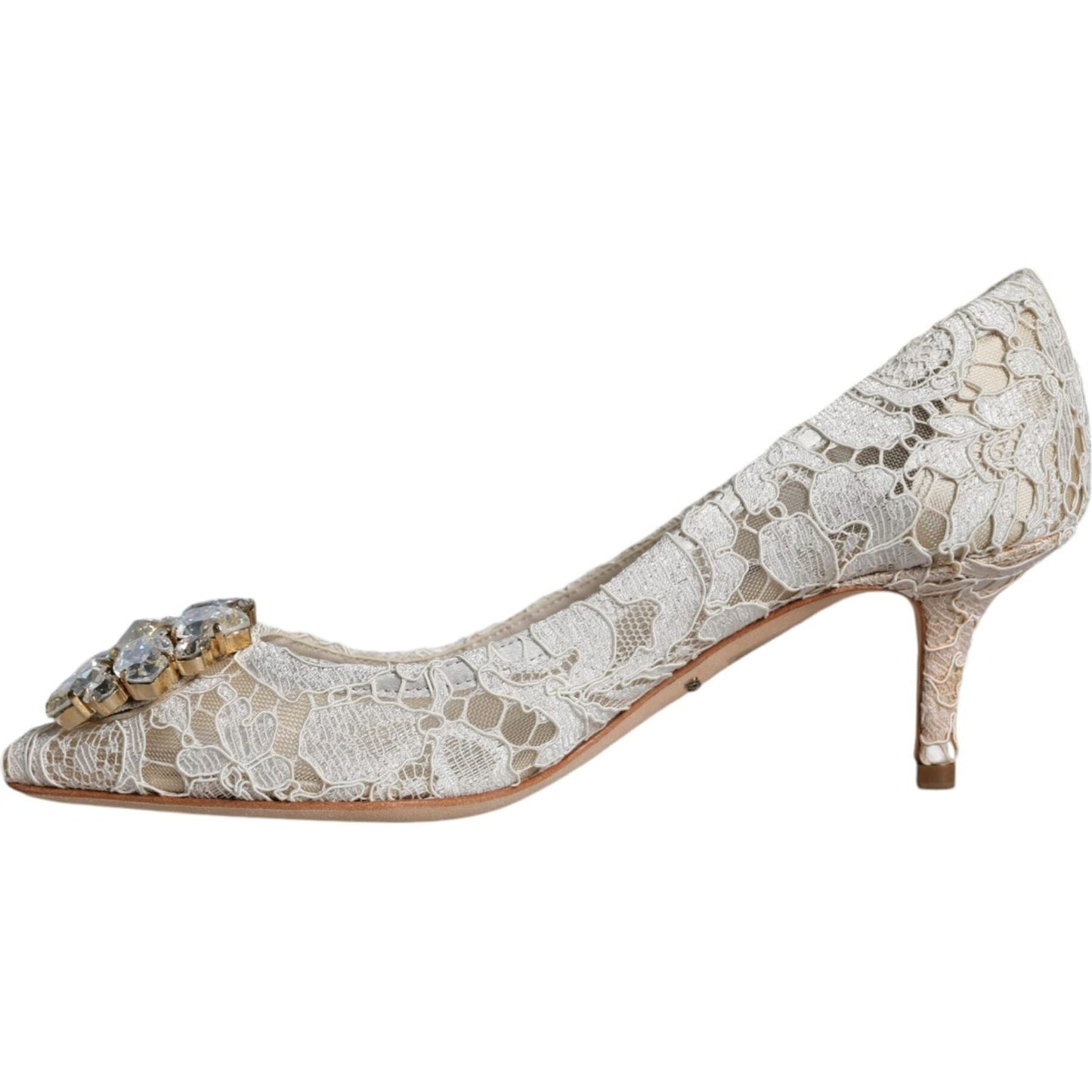 Dolce & Gabbana White Taormina Lace Crystal Heel Pumps Shoes Dolce & Gabbana