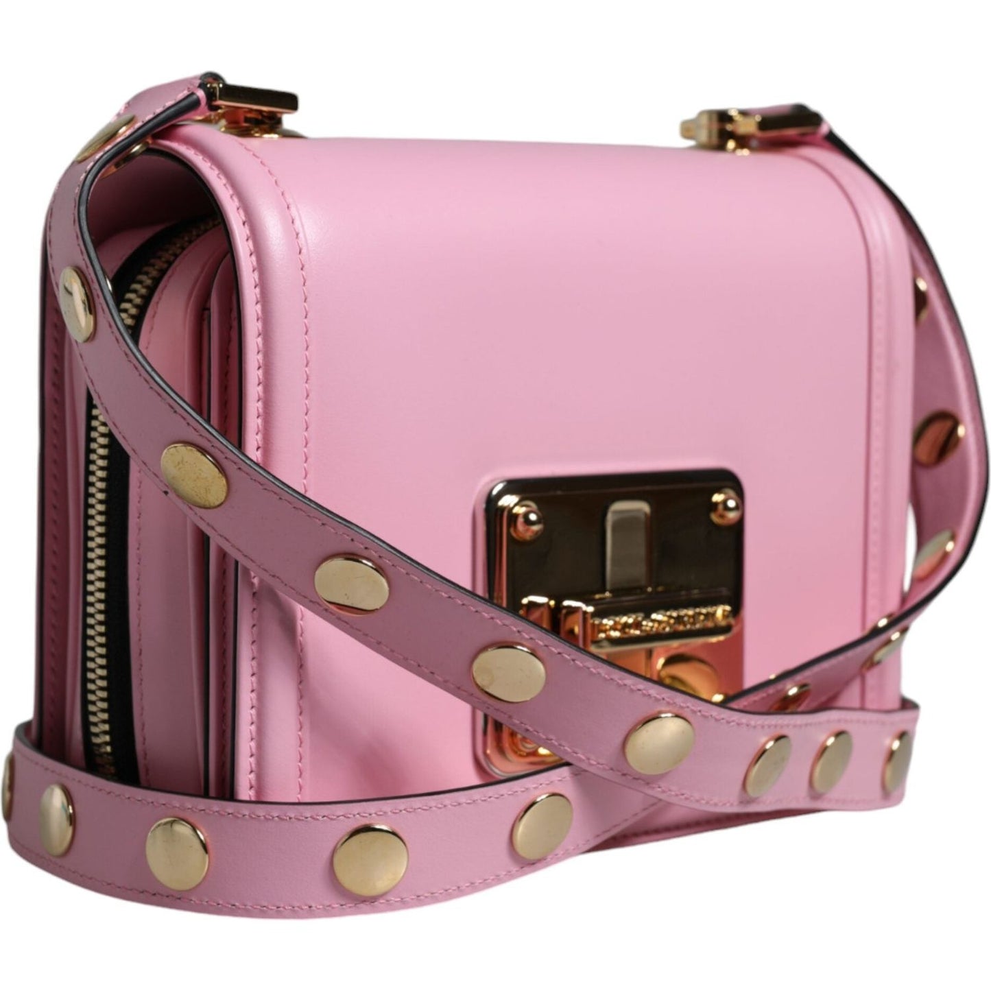 Dolce & Gabbana Baby Pink LOLA Leather Studded Crossbody Strap Bag Dolce & Gabbana