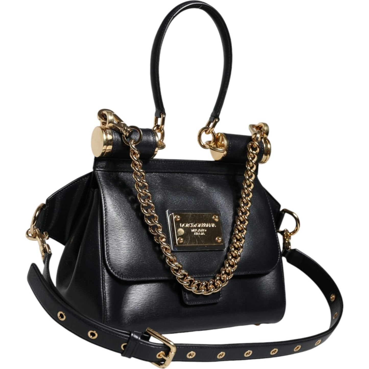 Dolce & Gabbana Black Calfskin Leather SICILY Chain Strap Crossbody Bag Dolce & Gabbana