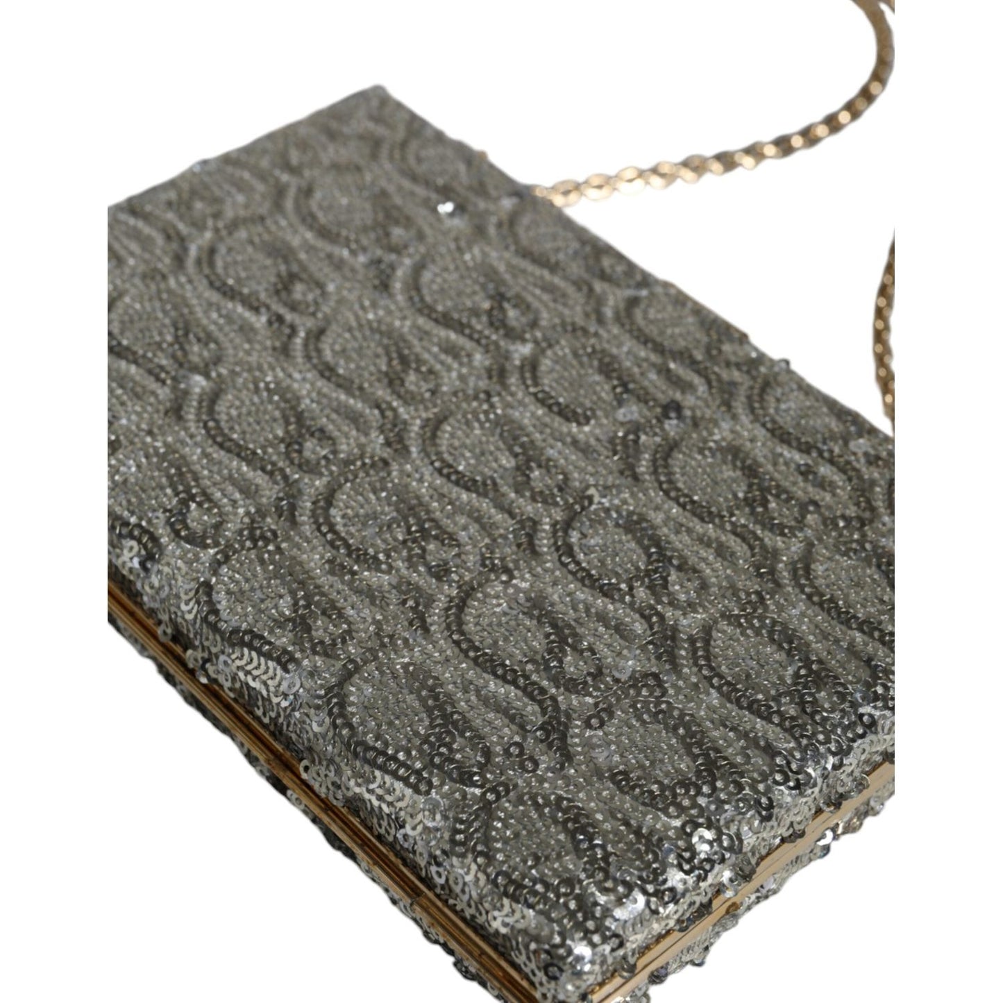 Dolce & Gabbana Silver Sequined Clutch Evening Crossbody Bag Dolce & Gabbana