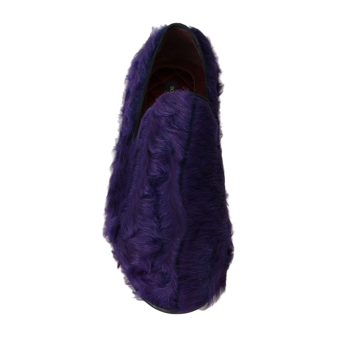 Dolce & Gabbana Plush Purple Sheep Fur Loafers Dolce & Gabbana