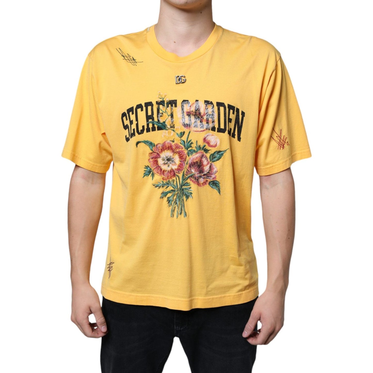 Dolce & Gabbana Yellow Secret Graden Floral Cotton Crew Neck T-shirt Dolce & Gabbana