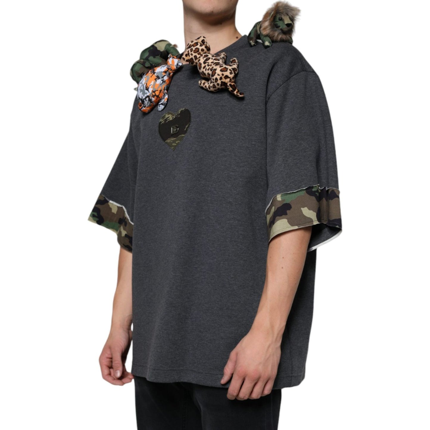 Dolce & Gabbana Gray Camouflage Animal Stuff Cotton T-shirt Dolce & Gabbana