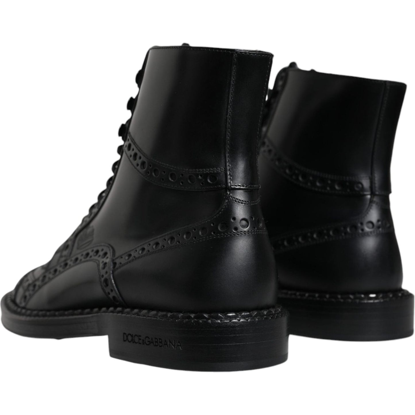 Dolce & Gabbana Black Leather Lace Up Mid Calf Boots Shoes Dolce & Gabbana