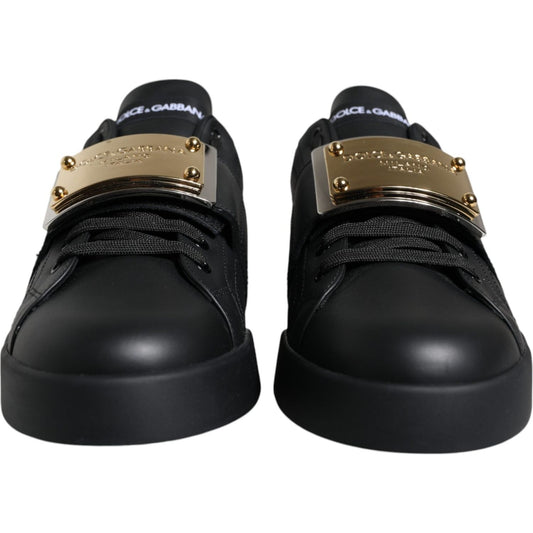 Dolce & Gabbana Black Leather Low Top Portofino Sneakers Shoes Dolce & Gabbana