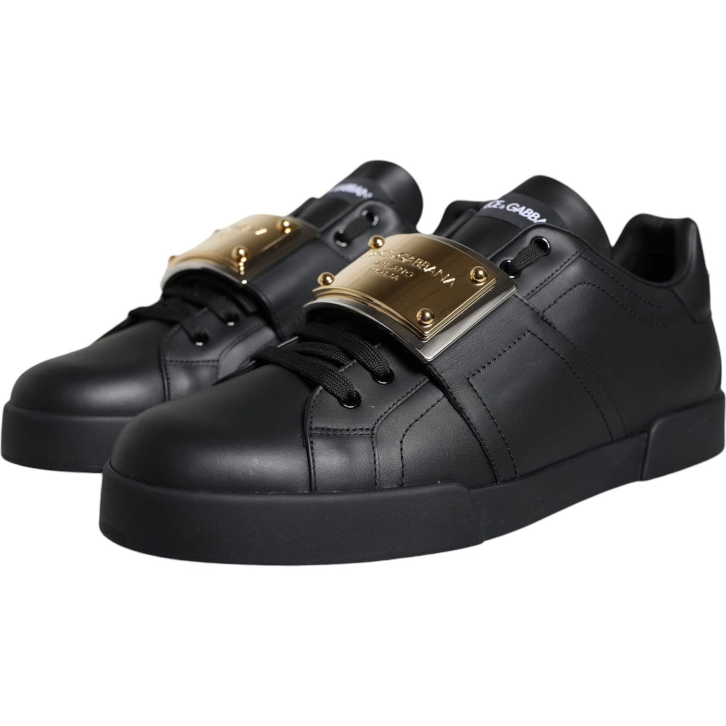 Dolce & Gabbana Black Leather Low Top Portofino Sneakers Shoes Dolce & Gabbana