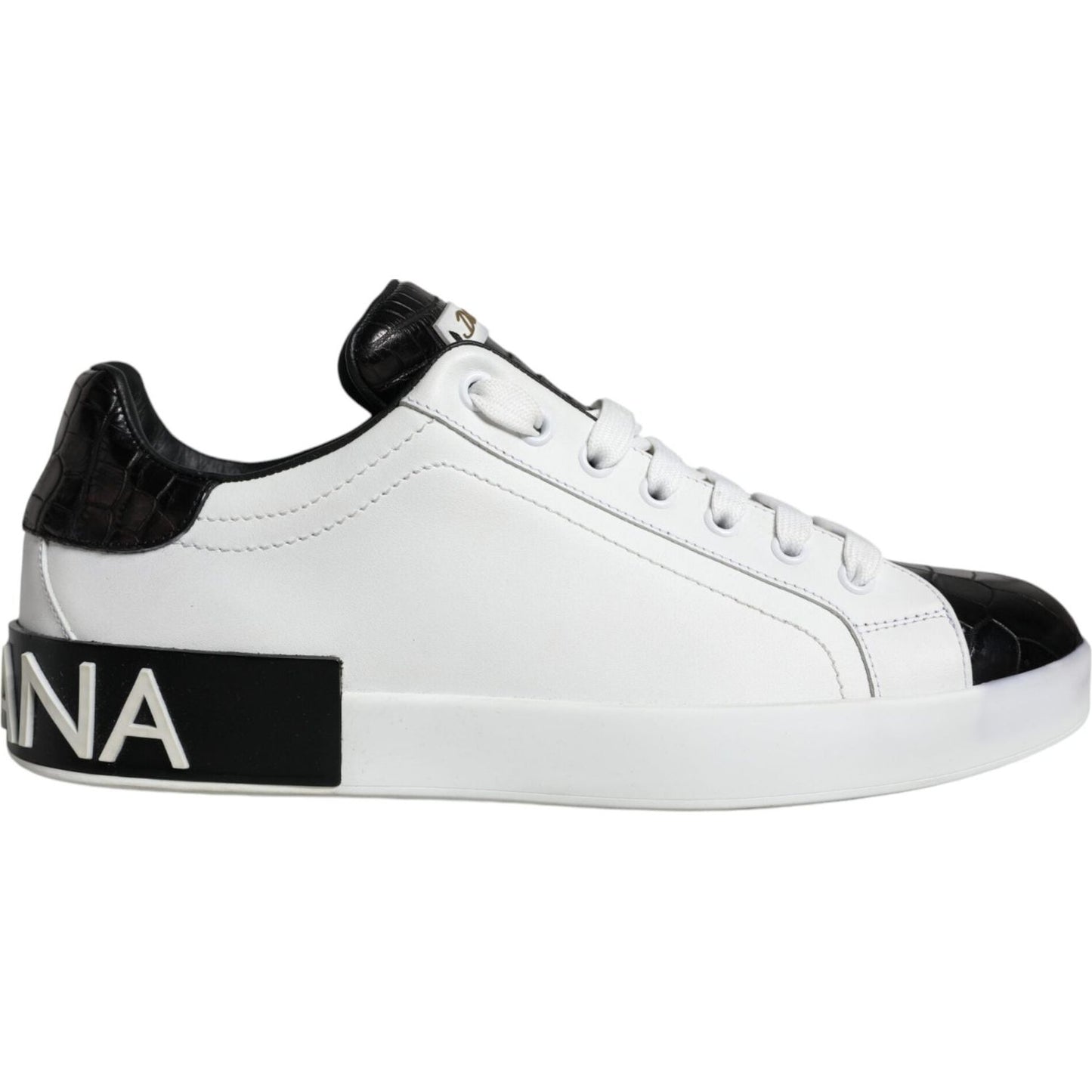 Dolce & Gabbana Black Leather Logo Portofino Sneaker Shoes Dolce & Gabbana