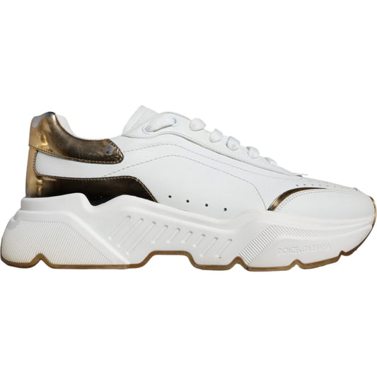 Dolce & Gabbana White Gold DAYMASTER Leather Sneakers Shoes Dolce & Gabbana