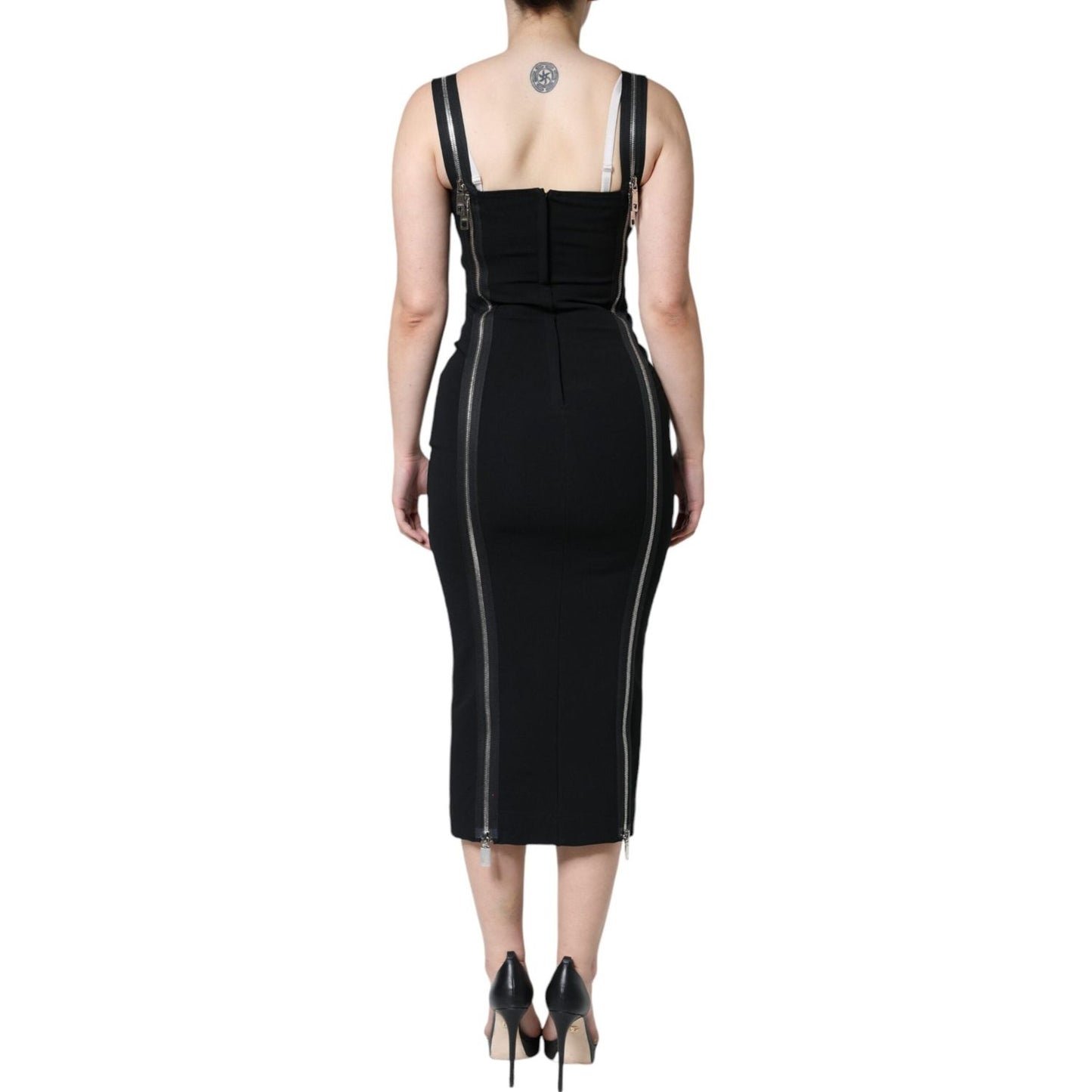 Dolce & Gabbana Black Zipper Bodycon Sheath Midi Dress Dolce & Gabbana