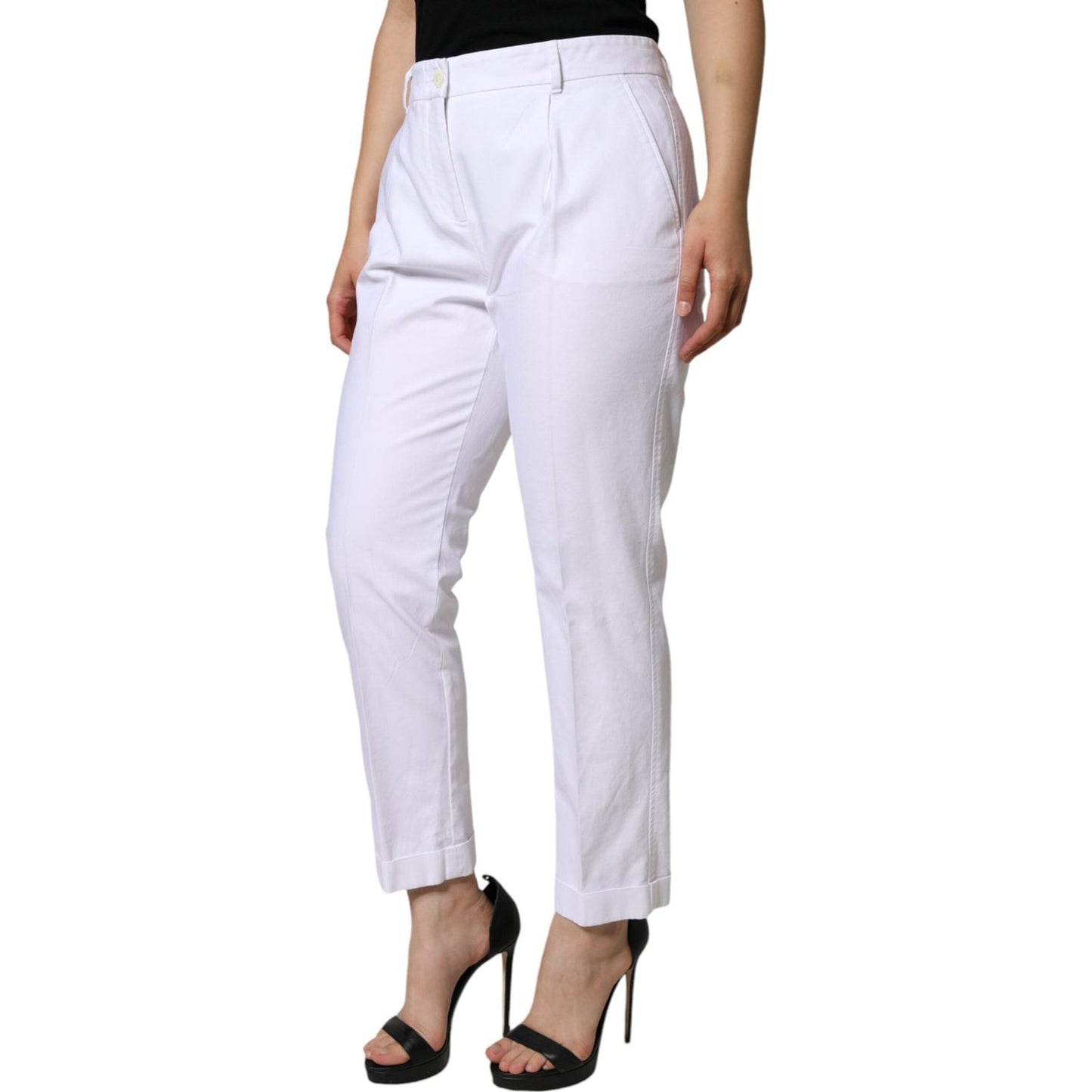 Dolce & Gabbana White Cotton Stretch Tapered Pants Dolce & Gabbana