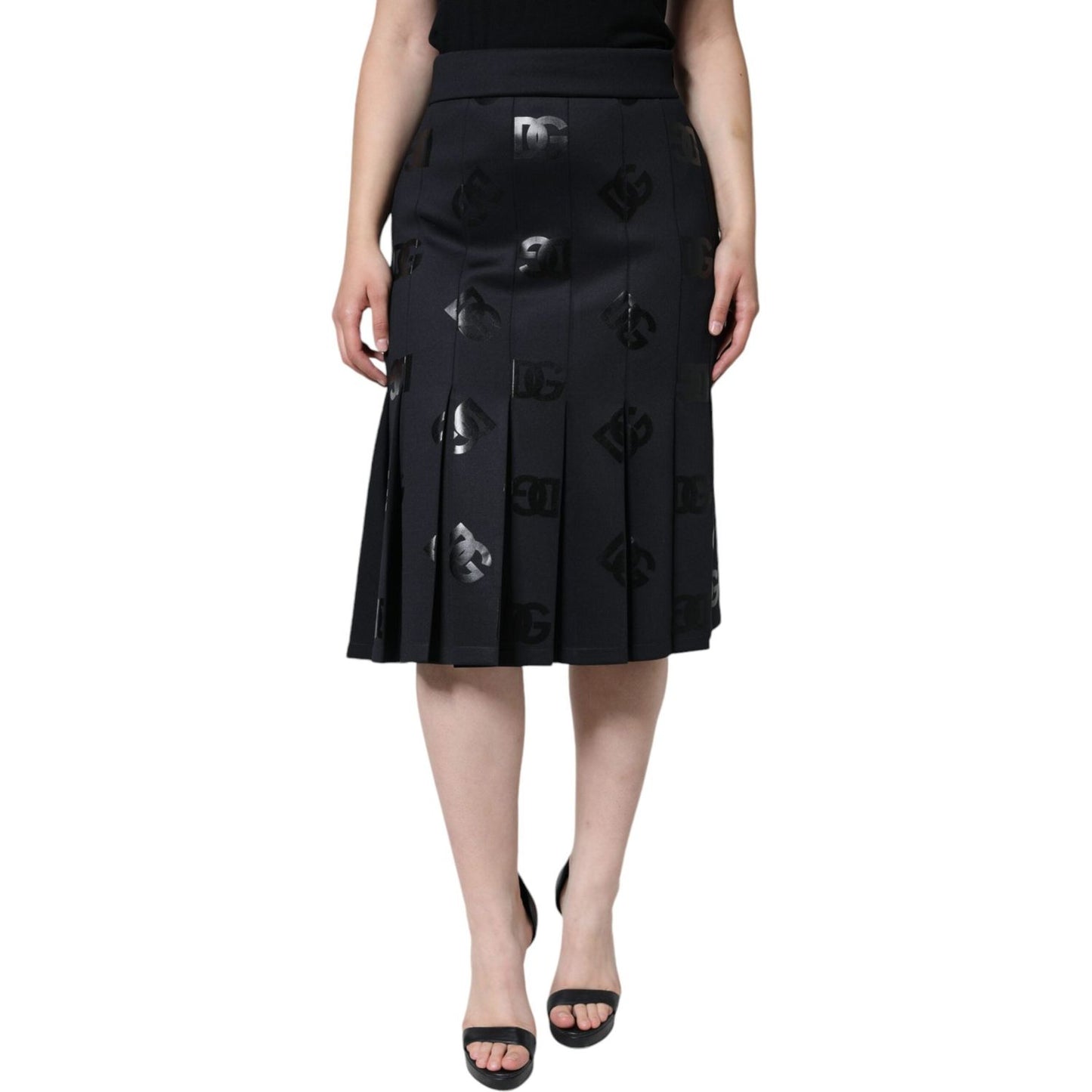 Dolce & Gabbana Black DG Monogram Pleated Midi Skirt Dolce & Gabbana