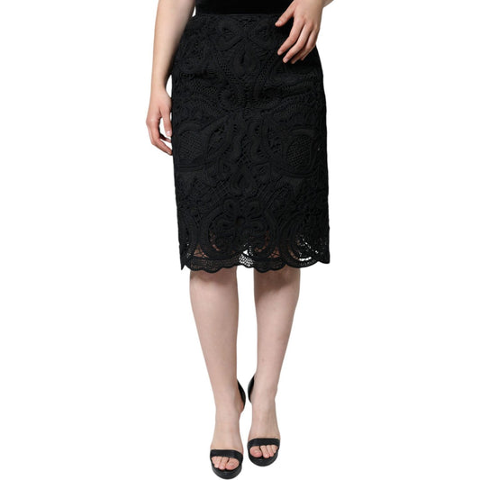 Dolce & Gabbana Black Floral Lace HighWaist Pencil Cut Skirt Dolce & Gabbana