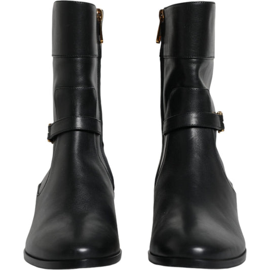 Dolce & Gabbana Black Leather Logo Mid Calf Boots Shoes Dolce & Gabbana