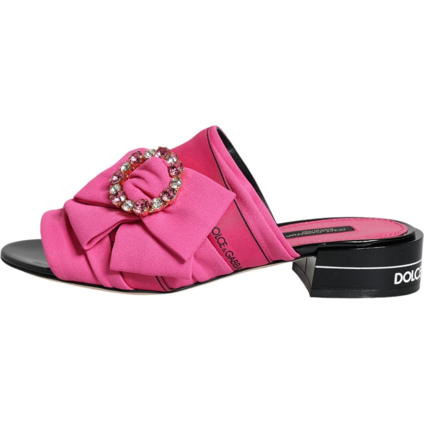 Dolce & Gabbana Pink Black Crystal Slides Sandals Shoes Dolce & Gabbana