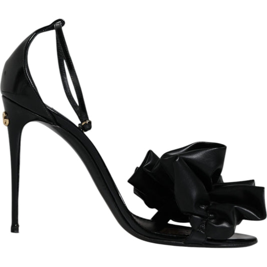 Dolce & Gabbana Black Leather Ankle Strap Heel Sandals Shoes Dolce & Gabbana