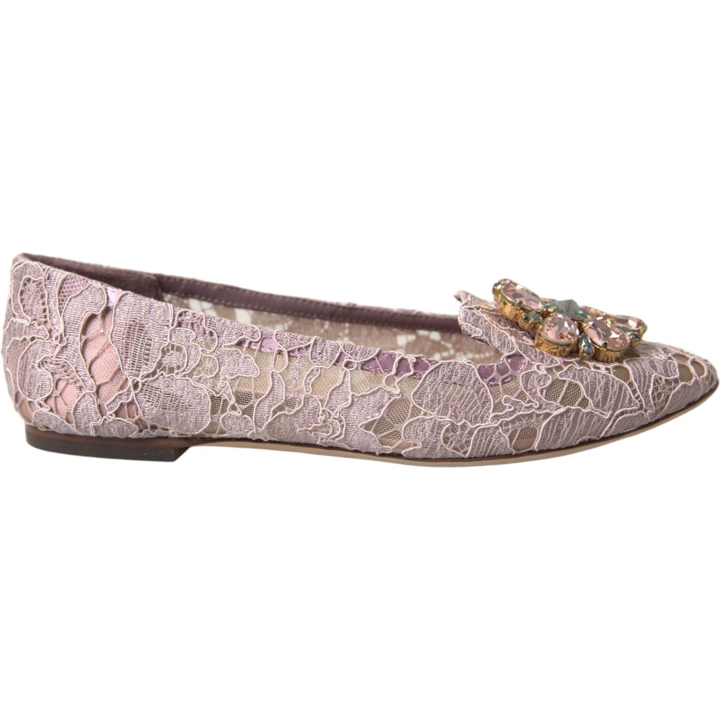 Dolce & Gabbana Pink Lace Crystal Ballet Flats Loafers Shoes Dolce & Gabbana