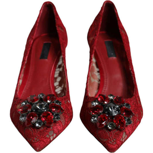 Dolce & Gabbana Red Taormina Lace Crystal Heels Pumps Shoes Dolce & Gabbana