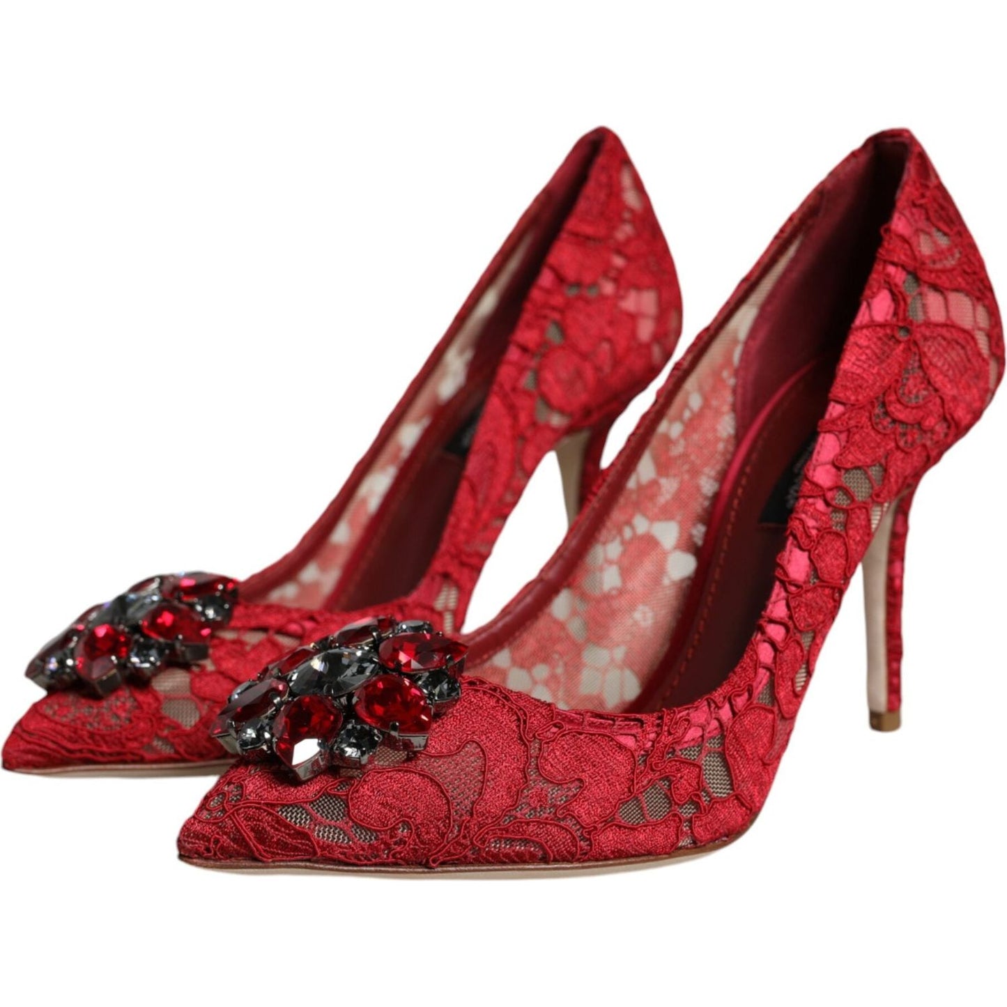 Dolce & Gabbana Red Taormina Lace Crystal Heels Pumps Shoes Dolce & Gabbana