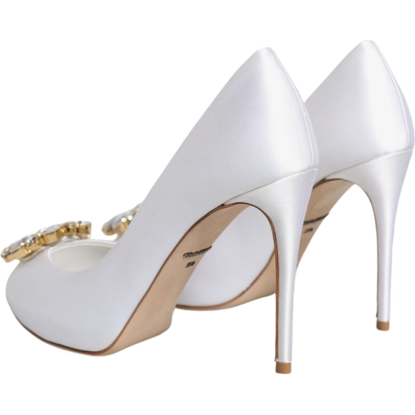 Dolce & Gabbana White Crystals Peep Toe Satin Pumps Shoes Dolce & Gabbana