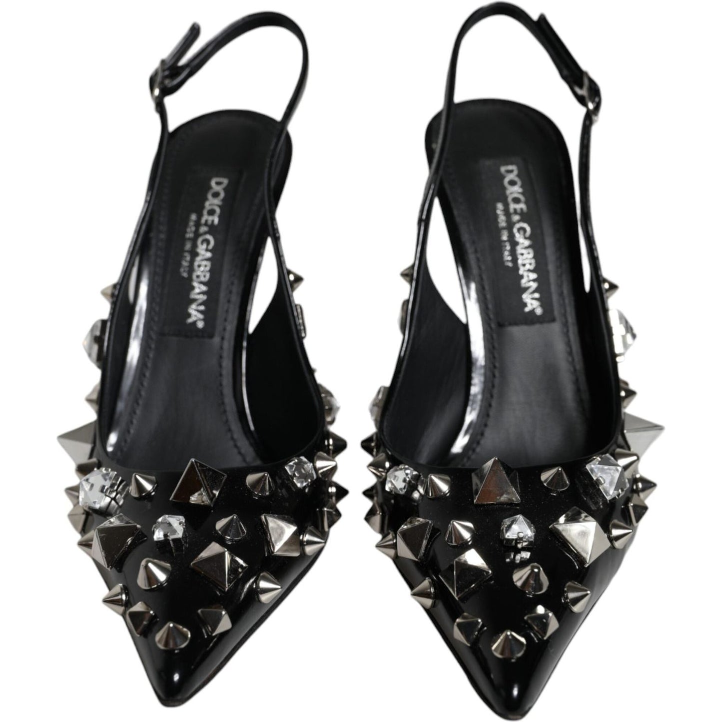 Dolce & Gabbana Black Leather Crystal Stud Slingback Shoes Dolce & Gabbana