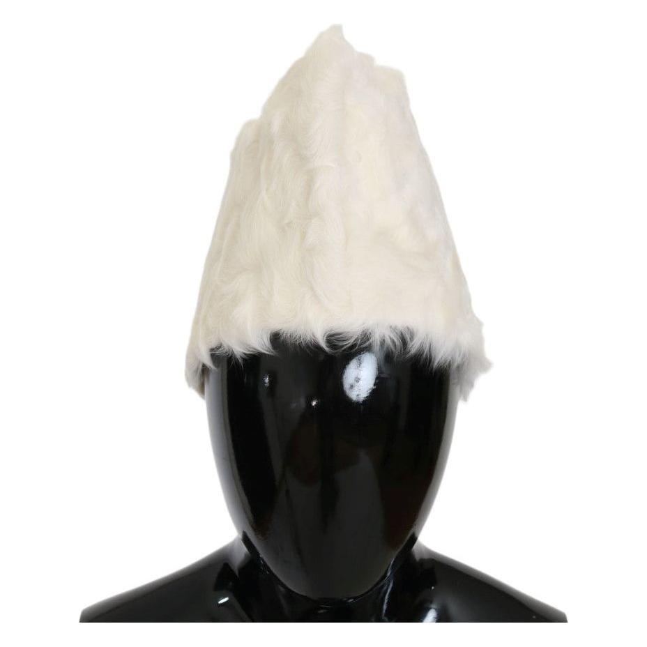 Dolce & Gabbana Elegant White Fur Beanie Luxury Winter Hat Beanie Hat Dolce & Gabbana