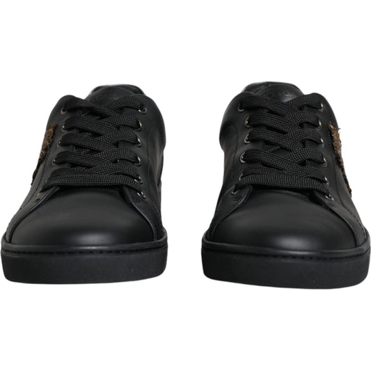 Dolce & Gabbana Black Leather Heart Embellished Sneakers Shoes Dolce & Gabbana